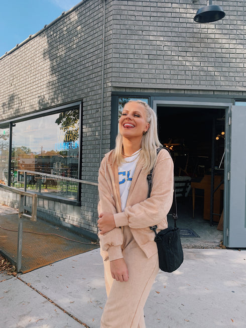 Wake Up Late Hoodie// Tan